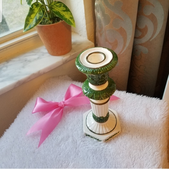 Candle holders porcelain home decor green & white - Picture 2 of 8